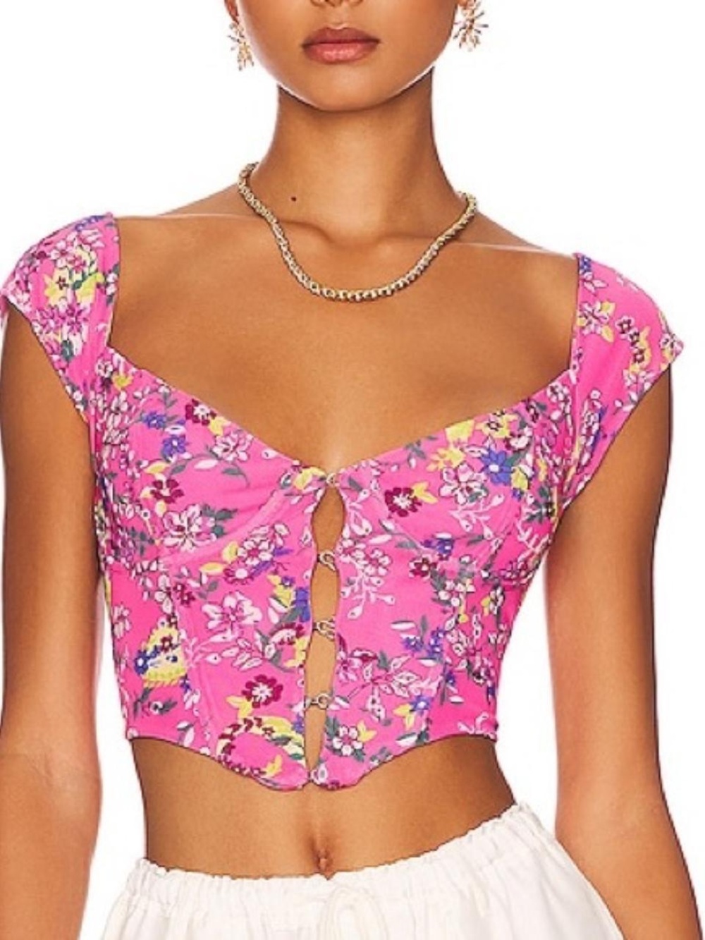 AFRM Women’s Myla Pink Floral Festival V-Neck Crop Corset Top Size XS